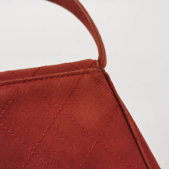 Chanel Kelly Mini 1997 -1999 Red Suede Leather Top Handle Bag