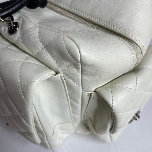 Chanel Cambon Multi-pocket Ligne Reporter Bag Large White Calfskin Leather