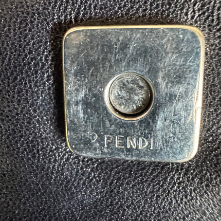 Fendi Mamma Baguette Black Lambskin Leather Green Enamel Buckle