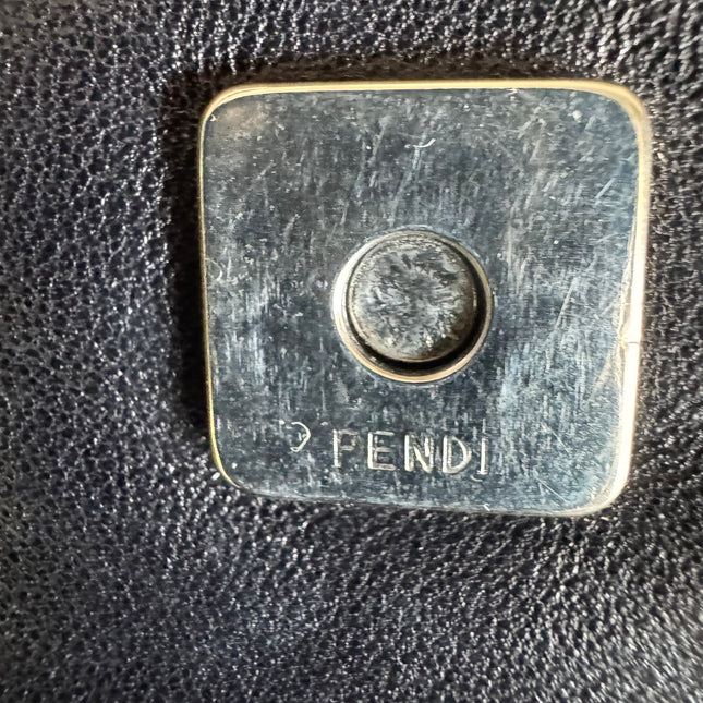 Fendi Mamma Baguette Black Lambskin Leather Green Enamel Buckle