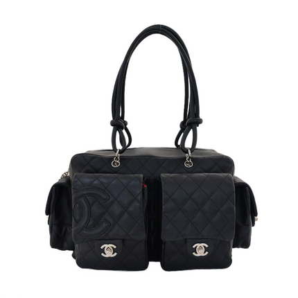 Sac reporter multipoches Chanel Cambon Ligne grand CC noir en cuir de veau noir