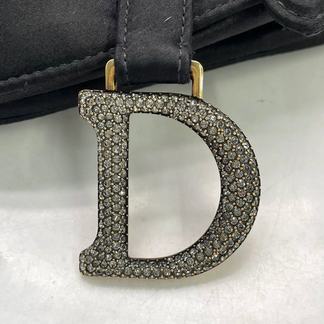 Dior Saddle Mini Silk Handbag Black with crystals
