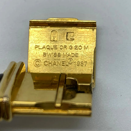 CHANEL 1987 Vintage PREMIERE Watch Medium Black Leather and 24KT Yellow Gold Plated