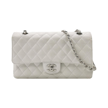 Chanel Classic Flap Medium 2008 White Caviar Leather Silver Hardware-Luxbags