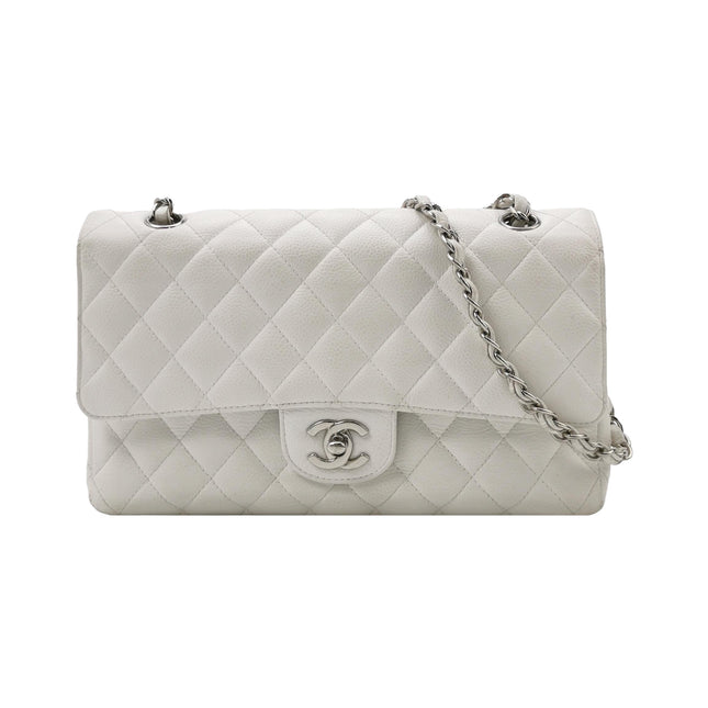 Chanel Classic Flap Medium 2008 White Caviar Leather Silver Hardware