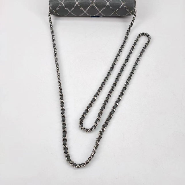 Sold Chanel Wild Stitch Flap Wallet on Chain WOC Grey and Pink Leather