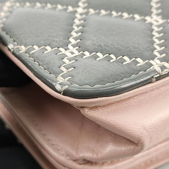 Sold Chanel Wild Stitch Flap Wallet on Chain WOC Grey and Pink Leather
