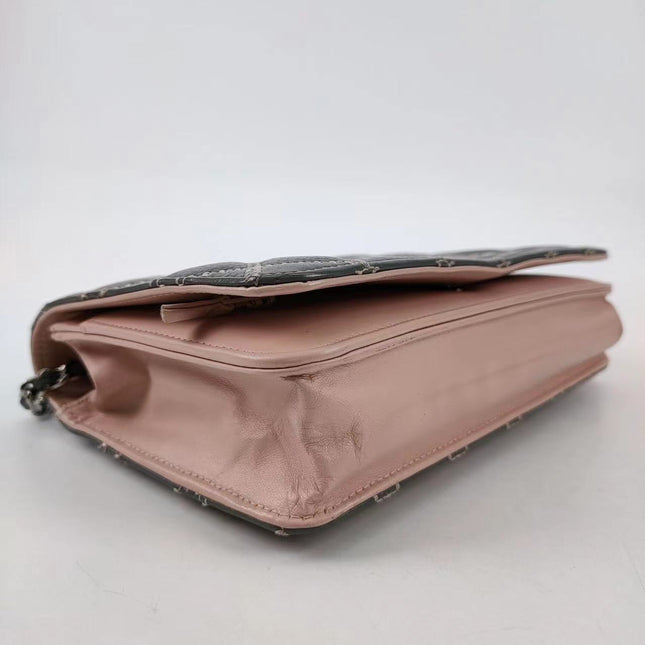 Sold Chanel Wild Stitch Flap Wallet on Chain WOC Grey and Pink Leather