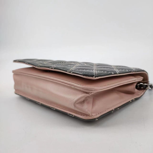 Sold Chanel Wild Stitch Flap Wallet on Chain WOC Grey and Pink Leather