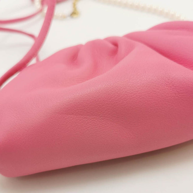 SOld Bottega Veneta Pouch Super Mini Pink Calfskin Leather Crossbody Bag Pearl Chains