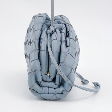 Bottega Veneta Pouch Mini Intrecciato Blue Lambskin Leather Crossbody Bag