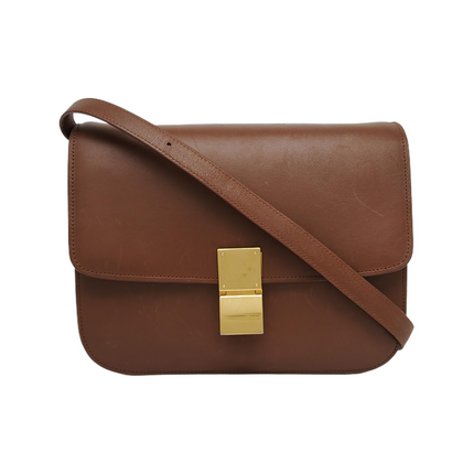CELINE Classic Box Flap Caramel Brown Leather crossbody bag-Luxbags