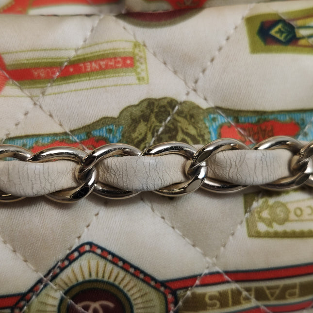 Chanel Classic Flap Mini Satin Paris Cuba Cigar Label Print Beige Multicolor, 2017