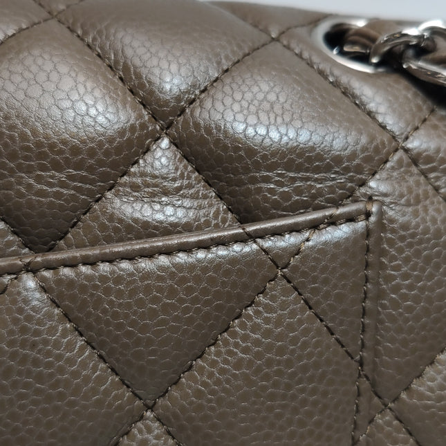 Chanel Classic Flap Jumbo 2012 Coffee Brown Caviar Leather Double Flap Silver Hardware