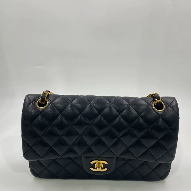 Chanel Classic Flap Vintage Medium Black Lambskin Leather with 24k Gold HW, 1991-1994