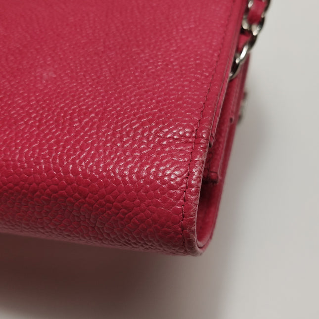 Chanel WOC Wallet on Chain Fuchsia Caviar Leather with Enamel Logo