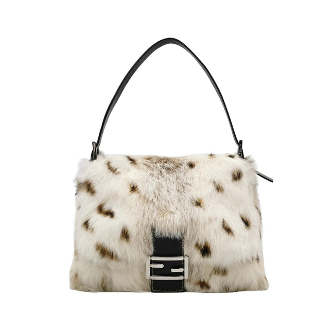Fendi Mamma Baguette Rabbit Fur Polka Dots Print Shoulder Bag
