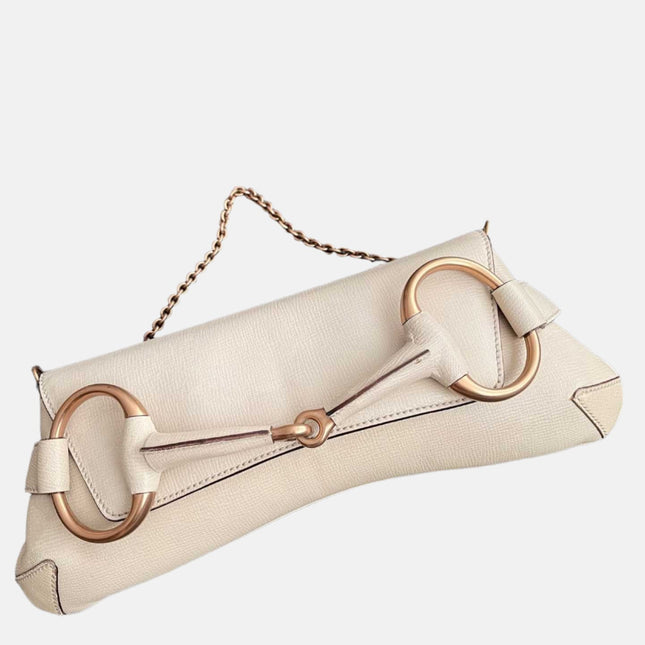 Gucci Horsebit 1955 Large White Leather Shoulder Bag-Luxbags