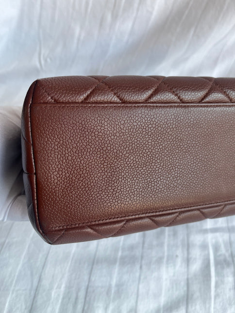 Chanel Vintage Top Handle Kelly Dark Caramel Flap Bag Caviar Leather 24k Gold Plated Hardware, 1996-1997