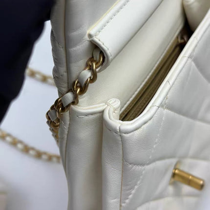 Chanel White Quilted Lambskin Double Side Pack Bags Aged Gold Hardware 2019