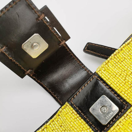 Fendi Lemon Yellow Beaded Top Opening Crossbody Bag
