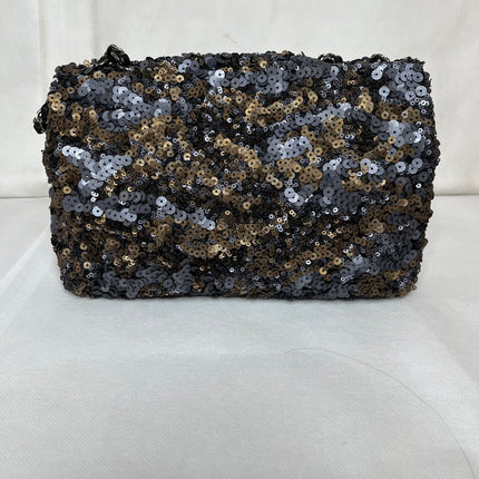 Sac Chanel Paillettes Flap Bag Rectangulaire Mini Paillettes Bleu Marine et Argent