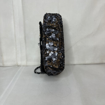 Sac Chanel Paillettes Flap Bag Rectangulaire Mini Paillettes Bleu Marine et Argent