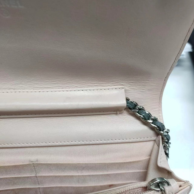 Sold Chanel Wild Stitch Flap Wallet on Chain WOC Grey and Pink Leather