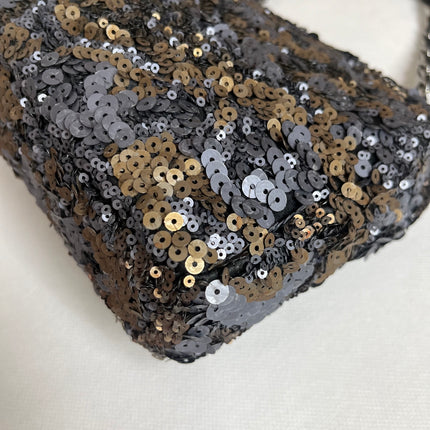 Sac Chanel Paillettes Flap Bag Rectangulaire Mini Paillettes Bleu Marine et Argent