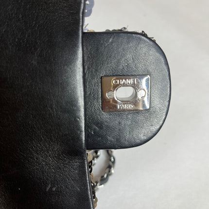 Sac Chanel Paillettes Flap Bag Rectangulaire Mini Paillettes Bleu Marine et Argent