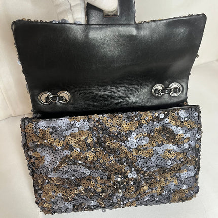 Sac Chanel Paillettes Flap Bag Rectangulaire Mini Paillettes Bleu Marine et Argent