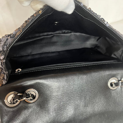 Sac Chanel Paillettes Flap Bag Rectangulaire Mini Paillettes Bleu Marine et Argent