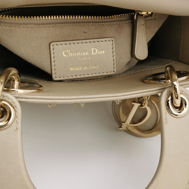 Lady Dior Mini Gold Calfskin Leather with Crystals Gold Hardware 2020