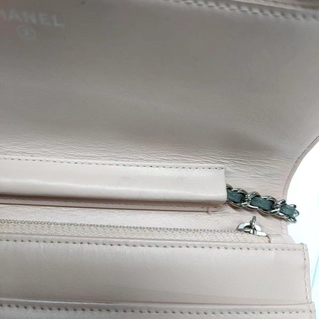Sold Chanel Wild Stitch Flap Wallet on Chain WOC Grey and Pink Leather