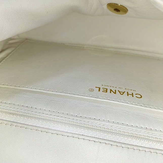 Chanel Classic Flap Medium Happy Stitch White Leather with Contrast Black Trim, 2003-04