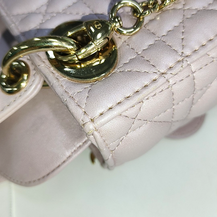 Lady Dior Mini Pearlescent Pink Lambskin Leather Gold HW Chain Strap
