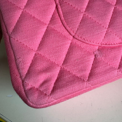 Chanel Classic Flap Medium Double Flap Pink Jersey Silver Hardware 2014