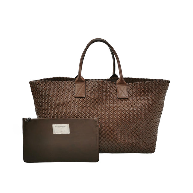 Bottega Veneta Cabat Tote Intreccio Leather Dark Chocolate Brown 44cm-Luxbags