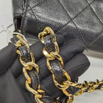 Chanel Single Flap Black Caviar Leather Vintage 24k Gold