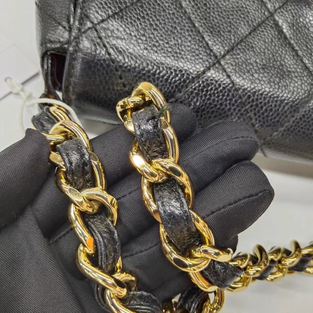 Chanel Single Flap Black Caviar Leather Vintage 24k Gold