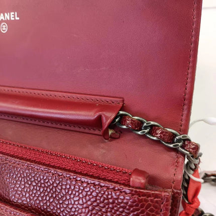 Sold Chanel Wallet on Chain Boy Half Flap Red Caviar Leather