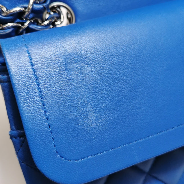 Chanel Timeless Classic Flap Medium Blue Lambskin Leather Silver Hardware