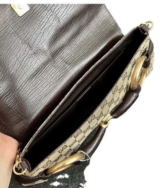 Sold Iconic 2003 Gucci Horsebit 1955 Cloth Black Monogram Shoulder bag