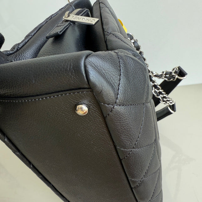 Chanel CC Logo Tote Black Soft Quilted Caviar Leather Silver Hardware 2011-2012