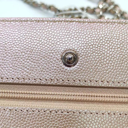 Sold Chanel WOC Wallet on Chain Chevron Champagne Iridescent Leather Bag