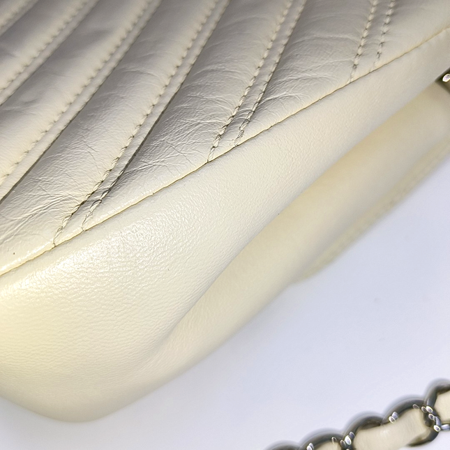 Chanel Classic Flap Medium Chevron Beige Quilted Lambskin Leather, 2015