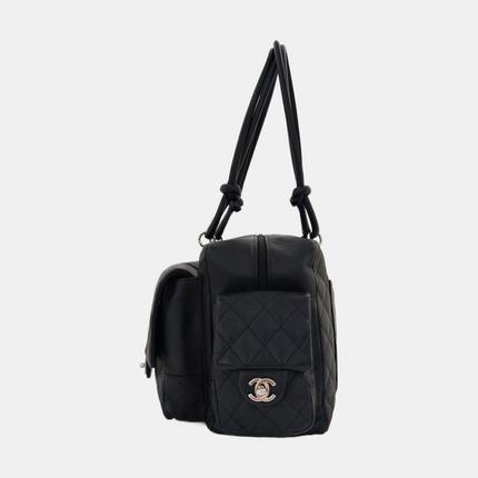 Chanel Cambon Large Black Calfskin Leather Double Strap Handbag