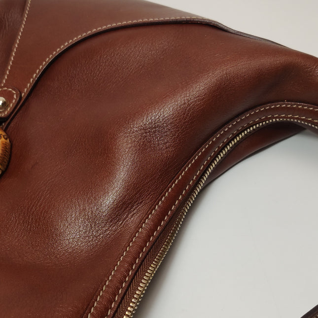 Gucci Bamboo Amalfi Hobo Horsebit Shoulder Bag Brown Leather