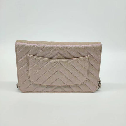 Sold Chanel WOC Wallet on Chain Chevron Champagne Iridescent Leather Bag