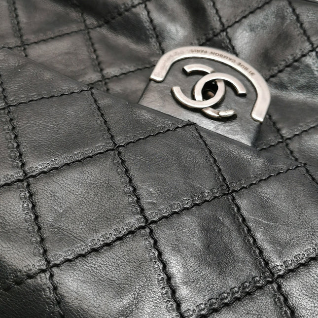 Chanel 2013 Paris-Edinburgh Large Black Flap Calfskin Leather Shoulder Bag